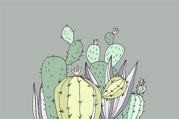 Hand Drawn Print with cactus in Illustrations - product preview 1