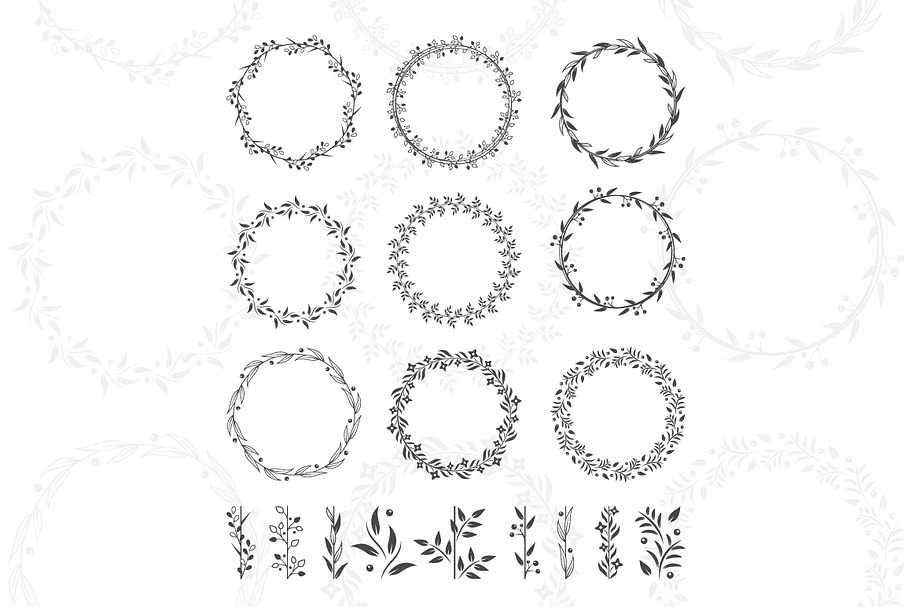 Round floral wreaths in Illustrations - product preview 8