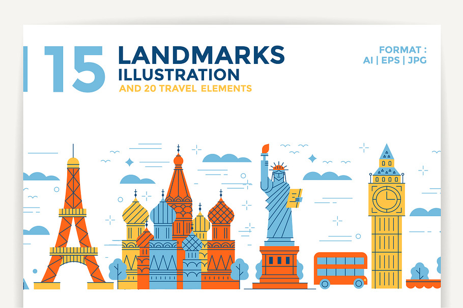 15 Landmarks Illustration in Illustrations - product preview 8