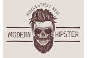 Hipster skull with hairstyle, mustache and beard