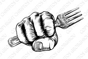 Fork Woodcut Fist Hand