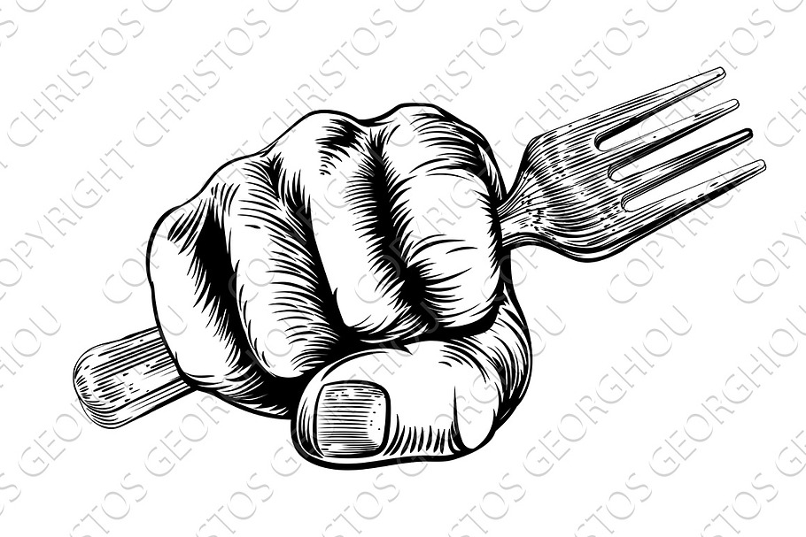 Fork Woodcut Fist Hand in Illustrations - product preview 8