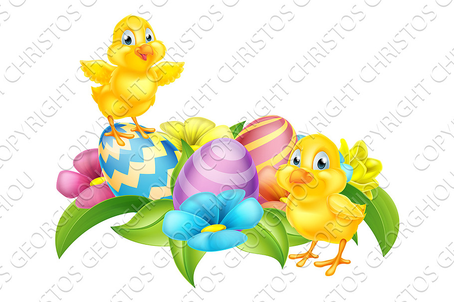 Cartoon Chicks and Easter Eggs in Illustrations - product preview 8