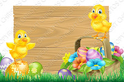 Easter Chicks and Eggs Basket Sign