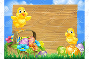Chicks and Easter Eggs Basket Sign
