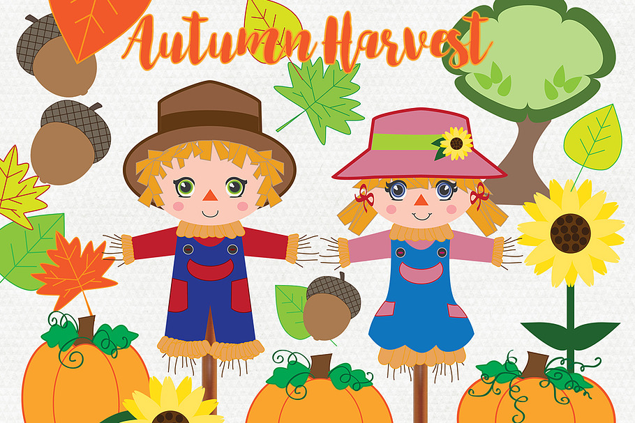Autumn Scarecrows & Pumpkins