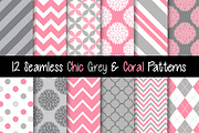 Seamless Grey and Coral Patterns