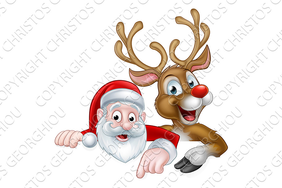 Cartoon Christmas Santa and Reindeer in Textures - product preview 8
