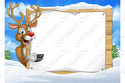 Cartoon Reindeer Christmas Sign Background