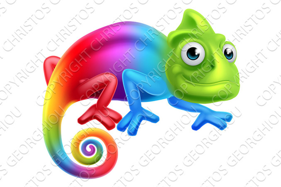 Cartoon Rainbow Chameleon in Illustrations - product preview 8