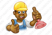Cartoon Plumber Handyman Holding Punger