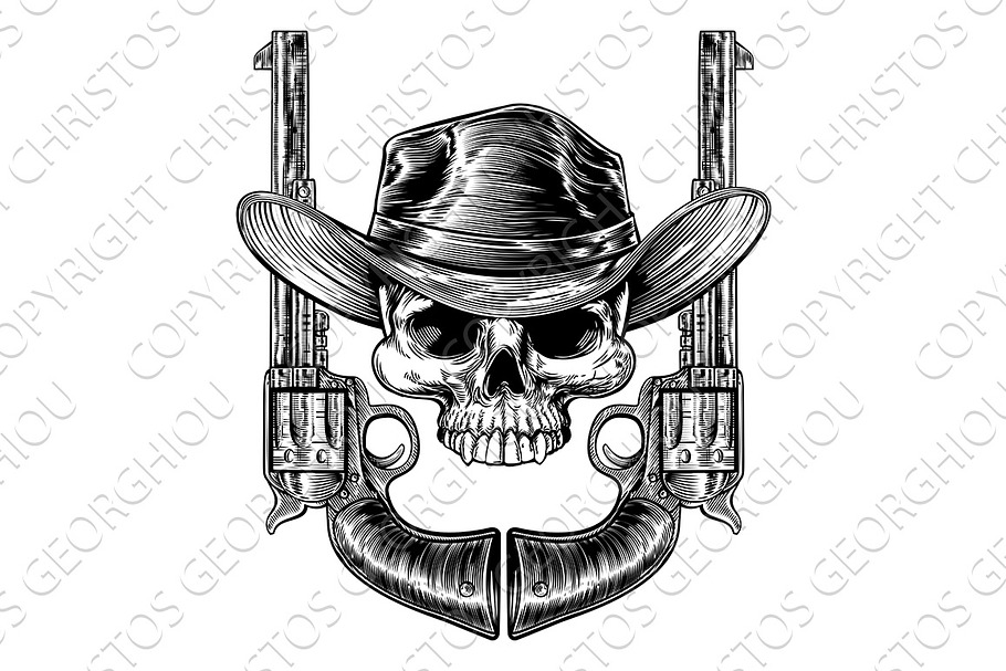 Skull Cowboy Hat and Guns