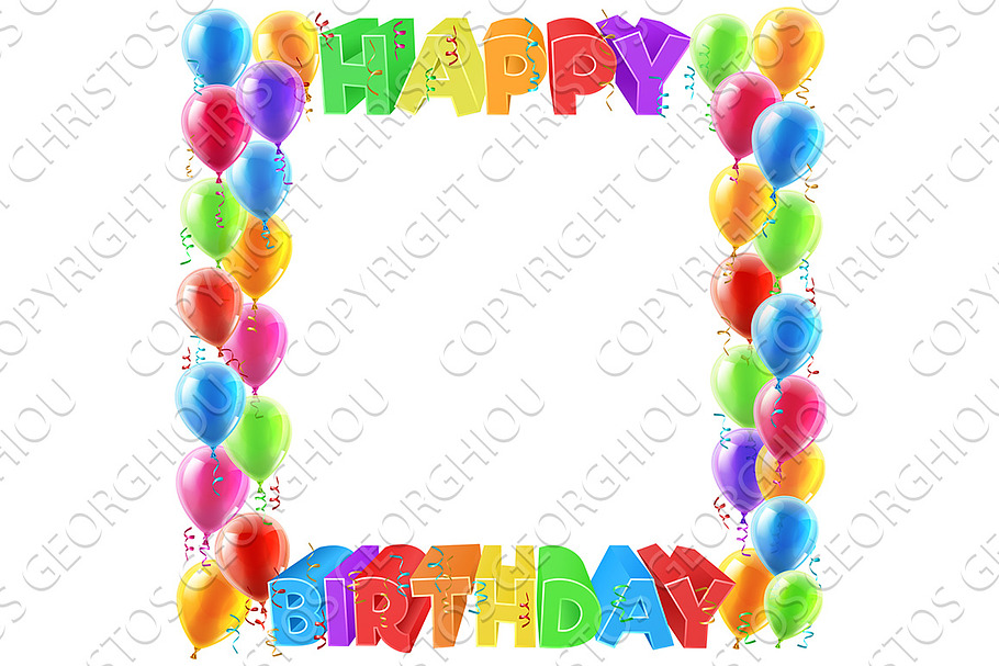 Happy Birthday Balloons Invite Border Frame in Textures - product preview 8