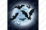 Bats and Full Moon Halloween Background