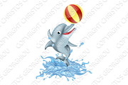 Cartoon Splashing Dolphin Playing with Ball