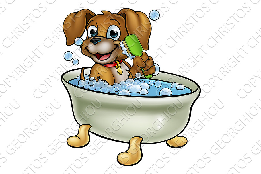 Cartoon Dog in the Bath 