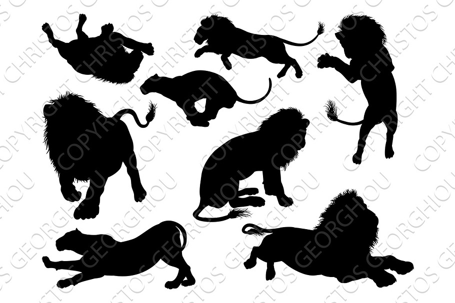 Silhouette Lions in Illustrations - product preview 8