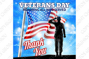 Veterans Day Silhouette Soldier Saluting American Flag