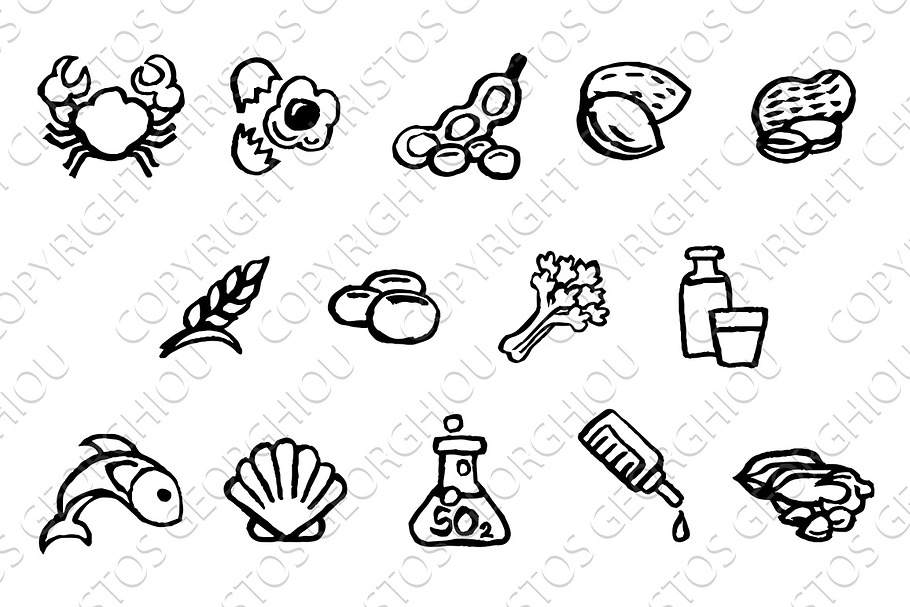 Food Safety Icons Watercolor Ink Brush Style