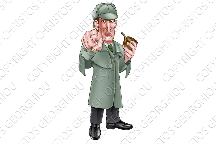 Pointing Sherlock Holmes Cartoon