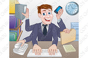 Multitasking Business Man Cartoon