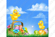 Chicks and Easter Eggs Basket Scene
