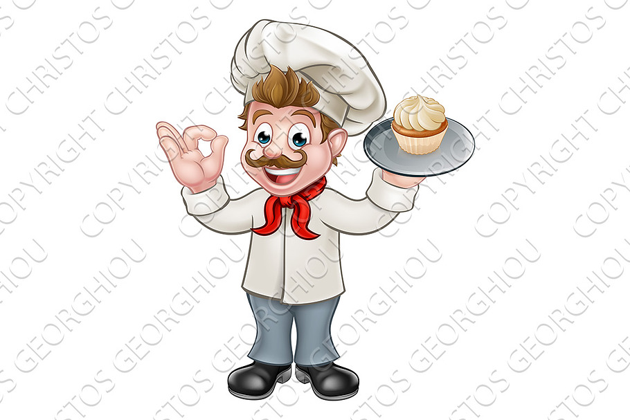 Baker Holding Cake Cartoon Mascot