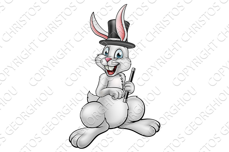 Rabbit Magician with Hat and Magic Wand