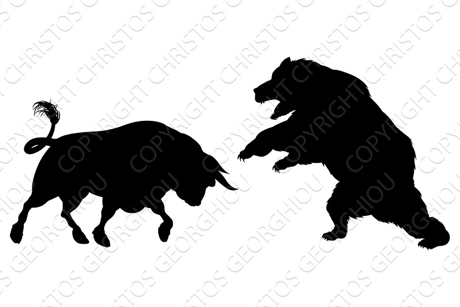 Bear Versus Bull Silhouette