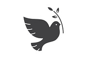 Dove with olive branch glyph icon