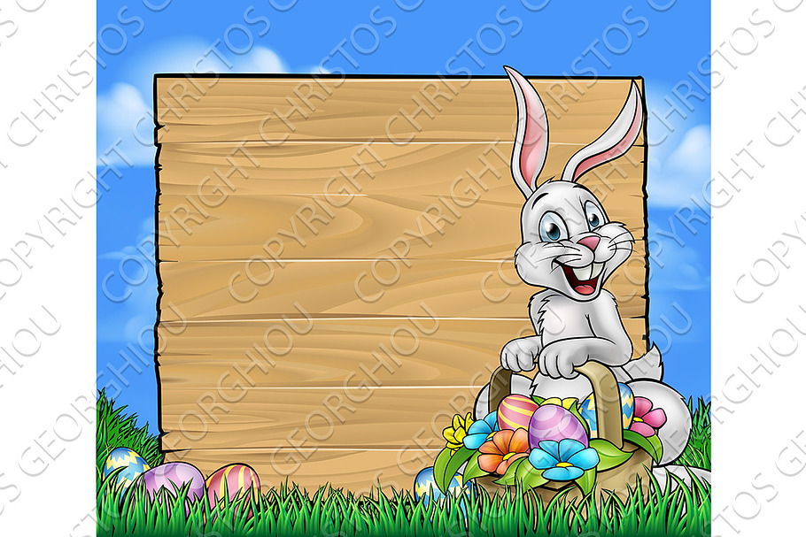 Cartoon Easter Bunny Background Sign
