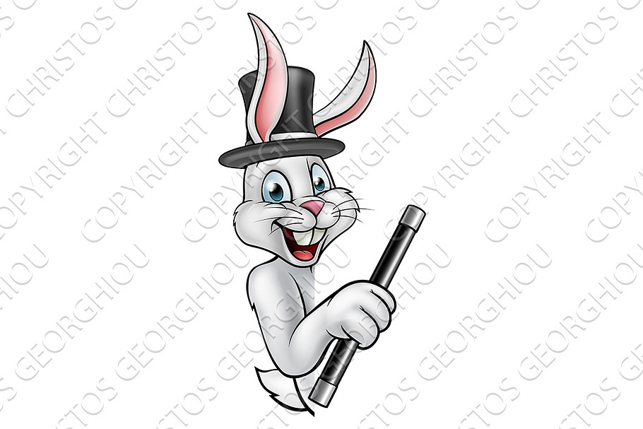 Cartoon Rabbit Magician Pointing