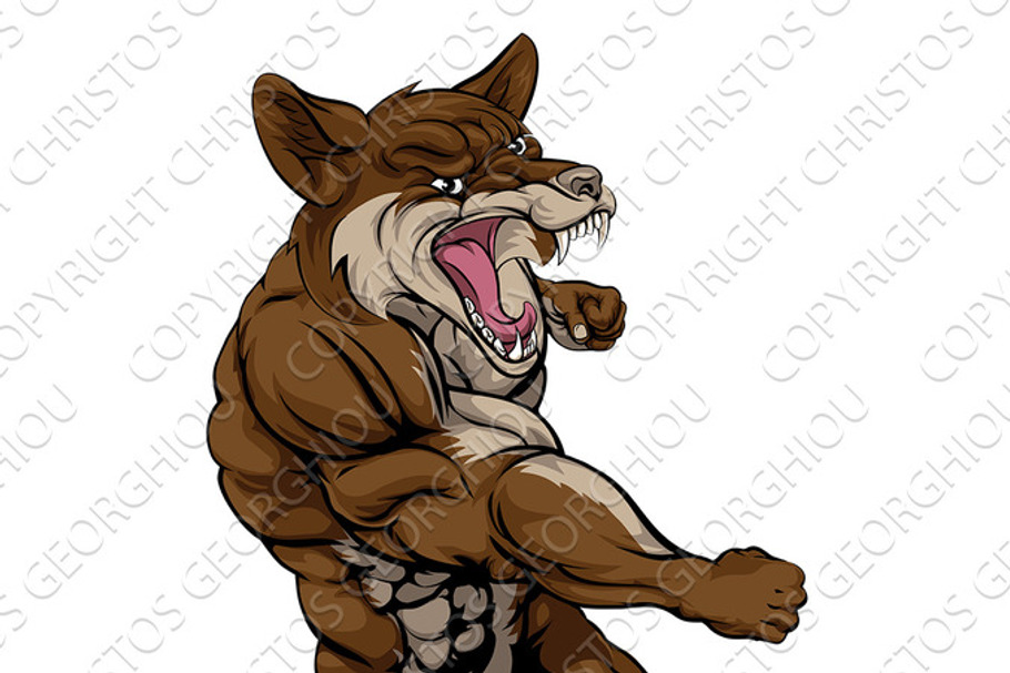 Punching Coyote Mascot in Illustrations - product preview 8