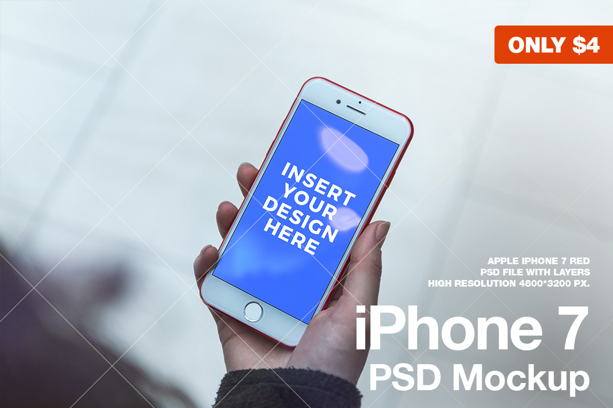 iPhone 7 RED PSD Mockup in Mobile & Web Mockups - product preview 8