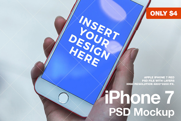 iPhone 7 RED PSD Mockup in Mobile & Web Mockups - product preview 1