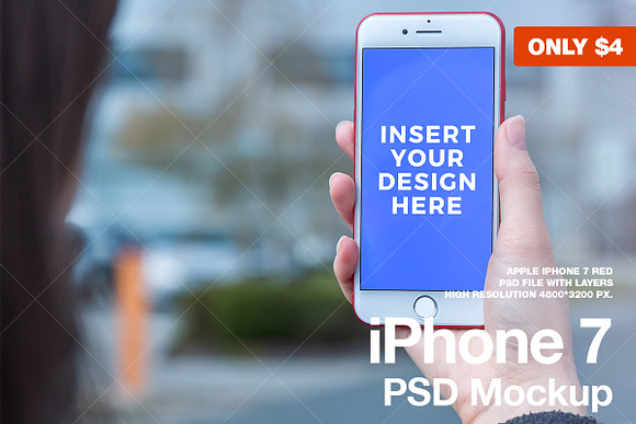 iPhone 7 RED PSD Mockup in Mobile & Web Mockups - product preview 1