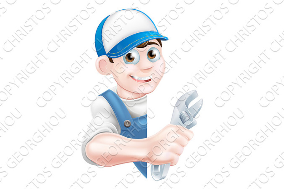 Plumber Mechanic Cartoon Man in Illustrations - product preview 8