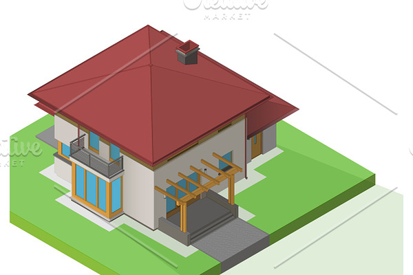 house suburban exterior vector isometric