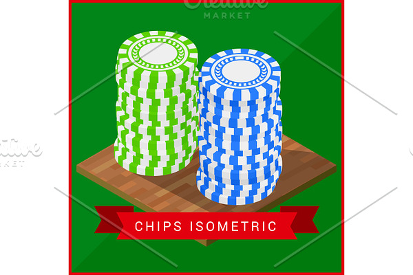 Stacked pocker Chips isometric flat 