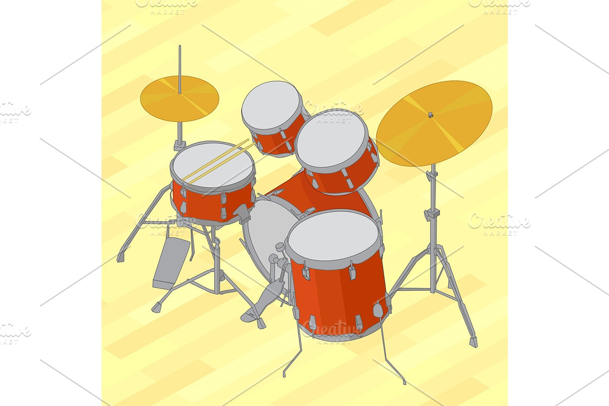 Drum set flat isometric illustration in Objects - product preview 8
