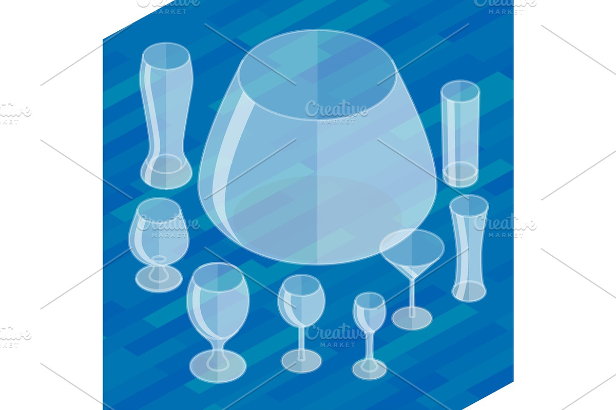Glassware isometric flat icons set. in Objects - product preview 8