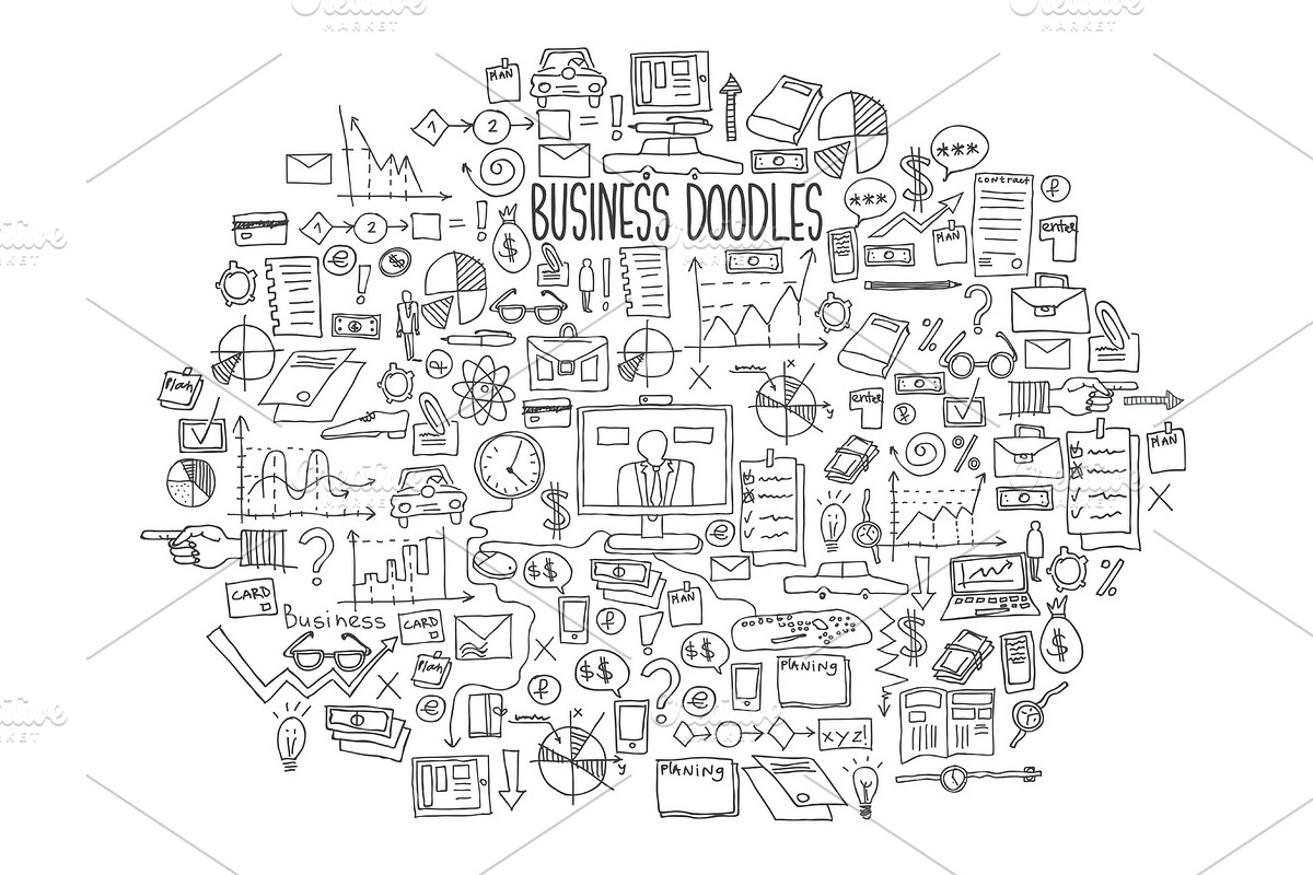 Hand draw doodle elements bank business finance analytics earnings in Illustrations - product preview 8