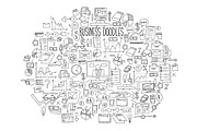 Hand draw doodle elements bank business finance analytics earnings