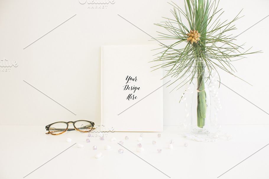 Sunglasses Book and Leafs in Print Mockups - product preview 8