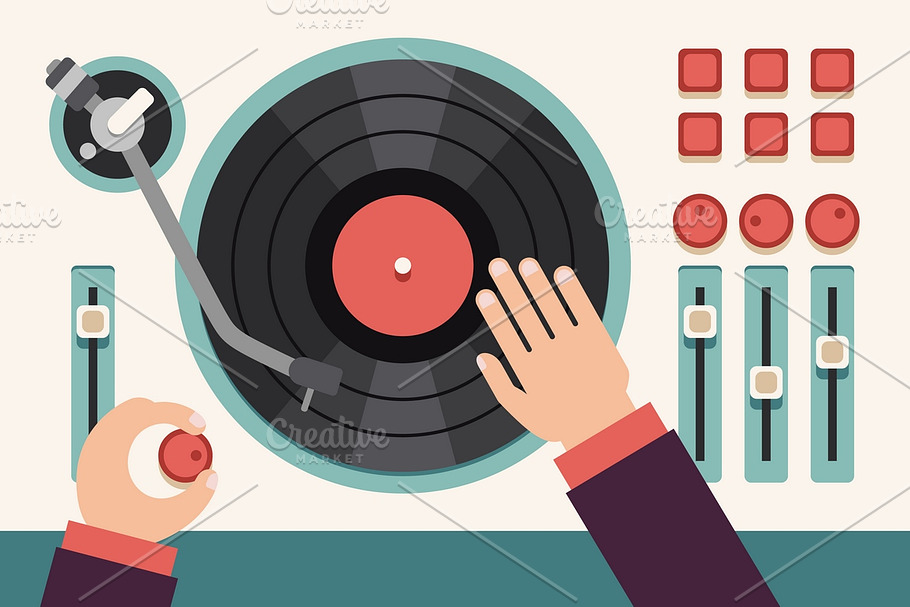 Turntable with dj hands in Illustrations - product preview 8