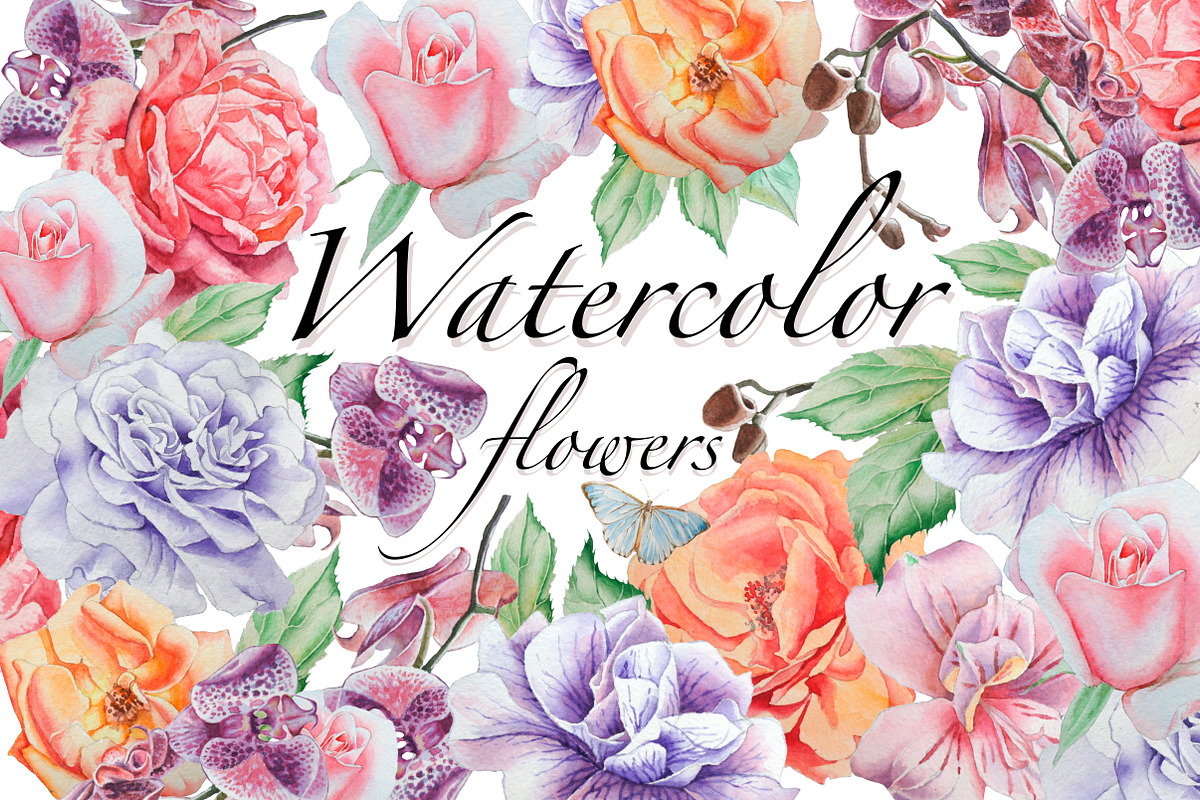 Watercolor flowers. in Objects - product preview 8