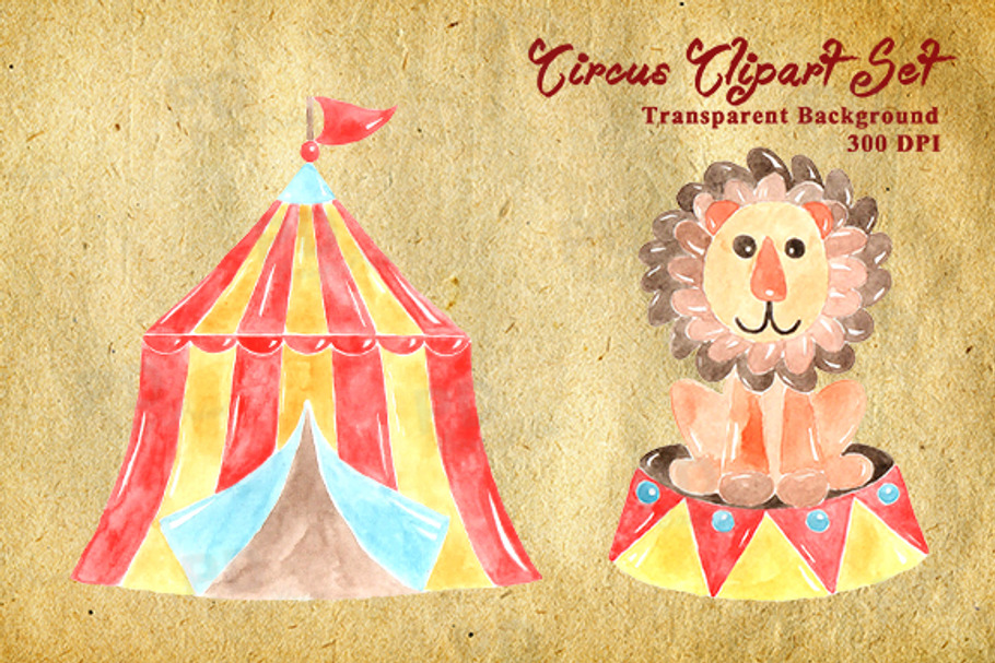 DigitalWatercolor Circus Clipart Set in Illustrations - product preview 8