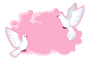 Background with white doves. Beautiful pigeons faith and love symbol