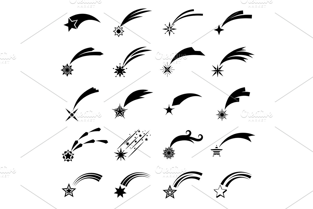 Black shooting star silhouettes in Objects - product preview 8