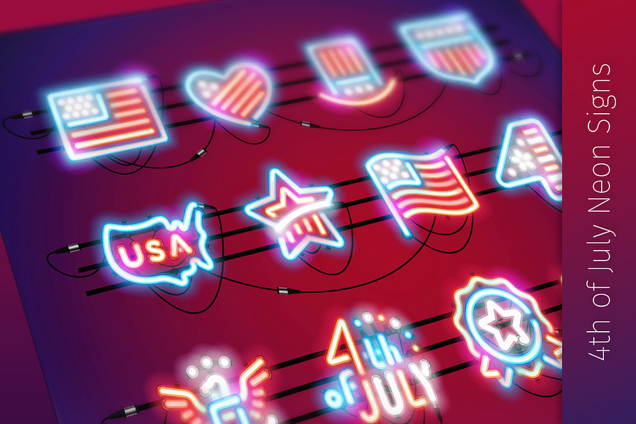 Fourth of July Neon Signs in Neon Icons - product preview 8